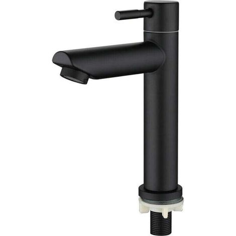 Rubinetto per lavabo da bagno con beccuccio, rubinetto acqua fredda, valvola a colonna, altezza totale: 18 cm, nero -Crezuo