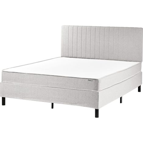 Cama con somier de tela 160 x 200 cm con colchón de muelles ensacados con cabecero dormitorio gris claro Countess