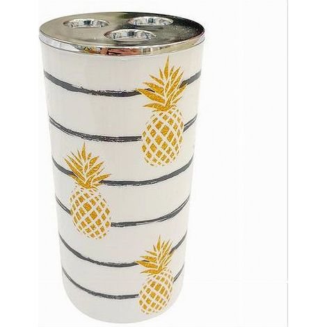 Bicchiere Porta Spazzolino A 3 Fori Con Ananas Accessorio Arredo Da Bagno 69759