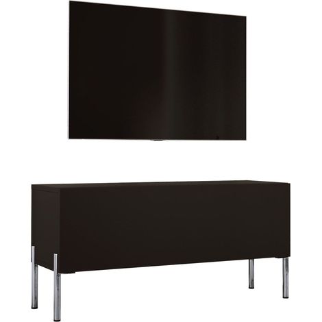 Meuble TV : Noir Mat, pieds Chrome, 100 x 52 x 32 Cm (1/5)
