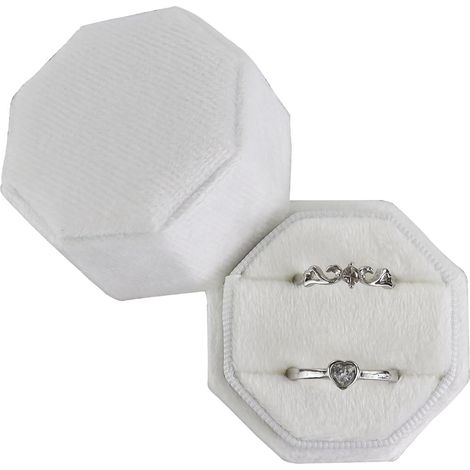 Boîte à bague en velours, mariage, double compartiment, boîte à bague octogonale, bijoux haut de gamme, coffret cadeau avec couvercle amovible, boîte à bijoux vintage pour demande en mariage, cérémoni (1/5)