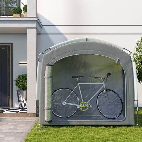 Tenda/riparo portatile per 3-4 biciclette con 2 tasche laterali, 205 x 140 x 188 cm, grigio scuro.