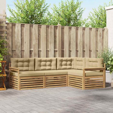 vidaXL Set di divani da esterno 5 pz Bianco e Beige Poliestere (1/5)