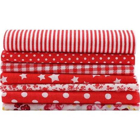 7-teiliges DIY-Bettwäsche-Set aus 50 x 50 cm Baumwollstoff, sortierte Quadrate, vorgeschnitten, Viertel-Bundle (Rot) (1/5)