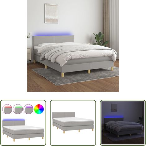 Sommier tapissier - Sommier à lattes de lit et matelas et LED Gris clair 140x190 cm (1/5)