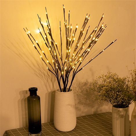 Brindille Lumineuse LED - 70 cm - 20 Ampoules - Alimentation Piles AA - Décoration Intérieure Extérieure - Pour Vase, Sapin, Étagère, Fête - 1 Pièce (1/2)