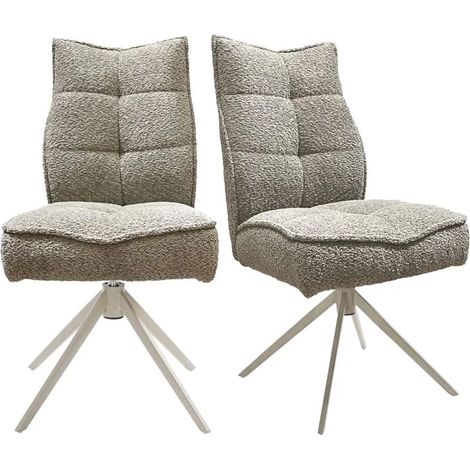 Lot 2 chaises pivotantes tissu bouclette taupe pieds taupe – CYNTHIA