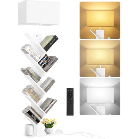 Bibliothèque Arbre en Bois 9 Niveaux avec Lumière, Étagère d’Angle avec Télécommande et Minuteur – Meuble Compact pour Livres, CD, DVD, Salon, Chambre, Bureau (1/5)