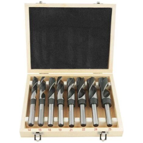 Lot de 8 Forets Hélicoïdaux HSS, Meche Metal Foret Acier, Jeu de Forets HSS à Tige, Coffrets de Forets Traités à la Chaleur 14mm 16mm 18mm 19mm 21mm 22mm 24mm 25mm