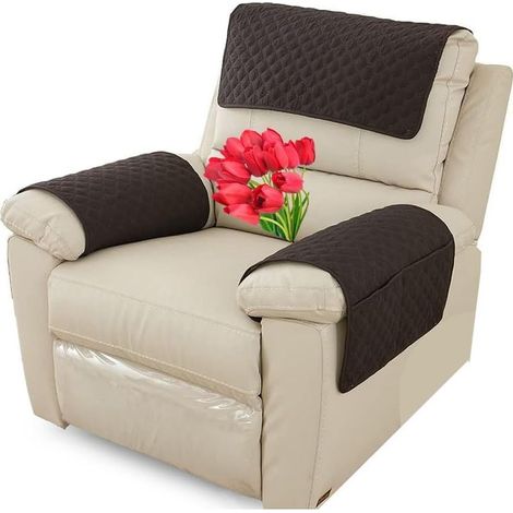 Housse de protection pour appui-tête et accoudoirs de canapé 1 place et chaise inclinable, lot de 3 pièces (2 avec poches), couleur noir (1/5)