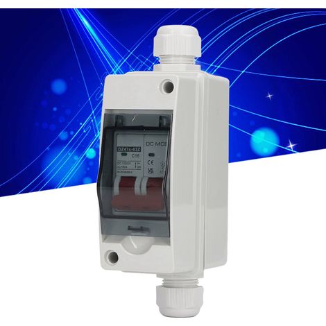 Disjoncteur miniature 2P, interrupteur sectionneur 1000V CC, disjoncteur miniature 16A CC pour systèmes photovoltaïques solaires, avec indice d'étanchéité IP65. (1/5)