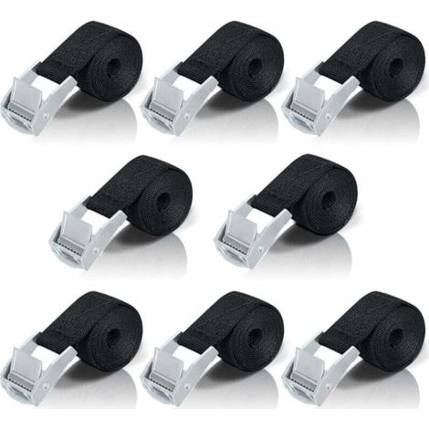 Sangles d'arrimage 1M, 8 pièces sangles à cliquet avec attaches en alliage de zinc pour fixer moto/voiture/porte-vélo/bagages/téléphone portable fermeture éclair tendeur de plaque de carte de (1/4)