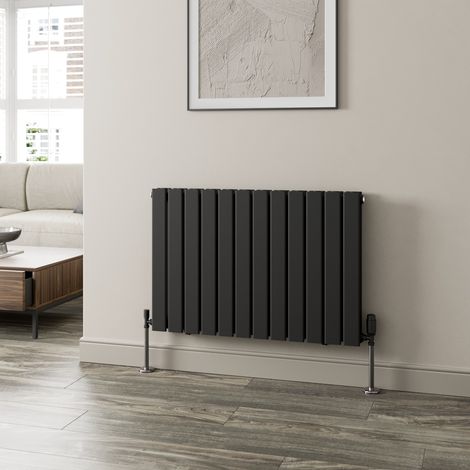 Black Flat Panel Designer Radiator Vertical Horizontal 600 x 912mm Double Panel