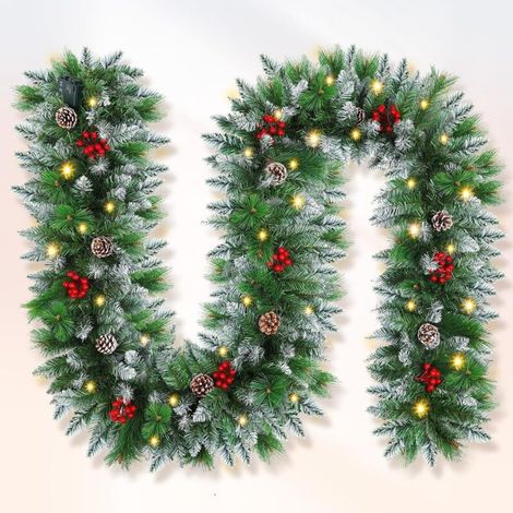 Weihnachtskranz, 2,7 m Weihnachtsbaumkranz, 220 PVC-Spitzen, 20 weiche Kiefernnadeln, mit 5 m 50 Lichtern, geeignet für Kamin (270 cm)