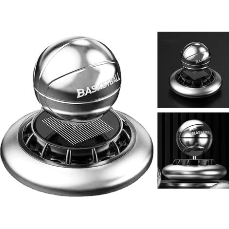 Désodorisant solaire pour voiture, en forme de ballon de football à rotation automatique, en alliage haute résistance, design élégant, convient à la décoration de véhicules, couleur argent. (1/5)