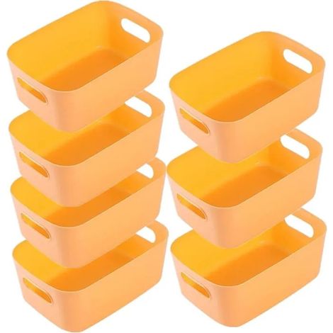 Lot de 7 grandes boîtes de rangement en plastique jaune, 30x20x12 cm, avec poignées, pour salle de bain et cuisin - Jaune 30×20×12cm (1/5)