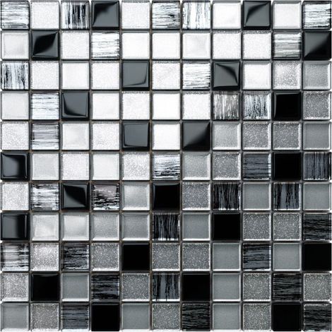 Ilcom mosaico in vetro su rete per bagno e cucina 30cm x 30cm - Black Sabbath (1/4)