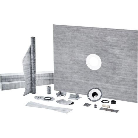 Kit de Receveur de Douche, 1219x1524mm avec Bride Centrale PVC 50,8mm, Membrane Imperméable, Grille Inox et Mastic de Joint, Pente Intégrée pour Salle de Bains (1/5)