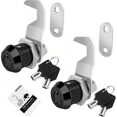 2 verrous à came tubulaires, double pièce, verrou de languette, verrou de mobilier de camping-car, verrou de boîte à outils 5/8" noir, à double traction, ouverture 42 pièces + crochet de 55 mm (1/5)