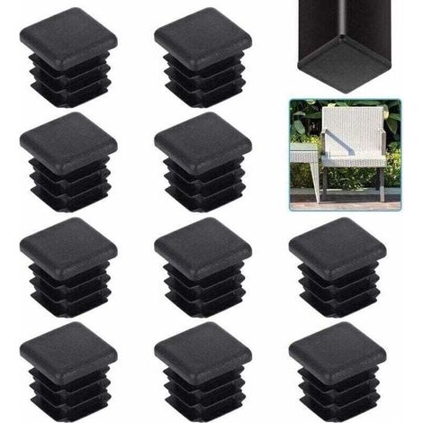 Lot de 20 bouchons de tube carré 20mm – Embouts en plastique noir antidérapants – Protection des meubles et sols – Installation facile
