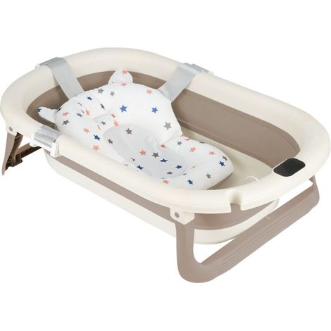 Baignoire Pliable Bébé, Avec Thermometre Digital, Coussin De Bain, Compacte Portable, Kaki (1/5)