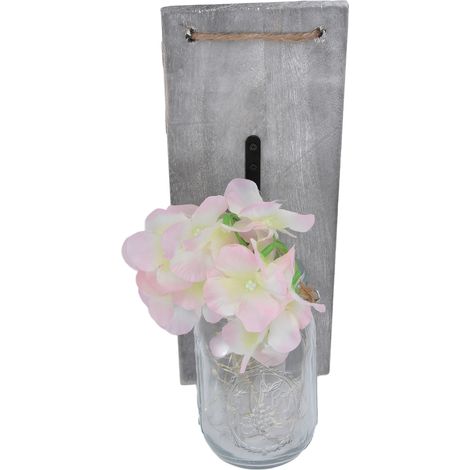 Wanddeko im Retro-Stil: Glasflaschenlampe mit Seidenblumen für die Haustür (1/5)