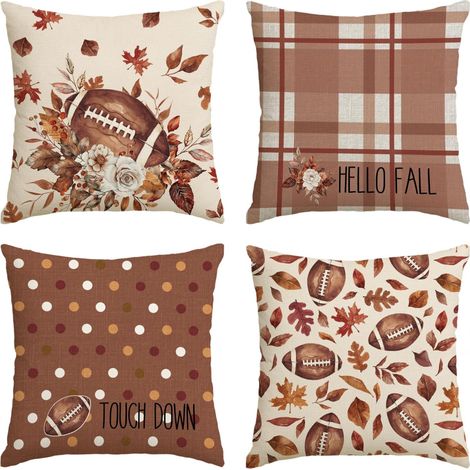 Fundas de cojín decorativas, 45 x 45 cm, con estampado de hojas de arce y flores otoñales, para sofá o sillón (juego de 4). (1/5)