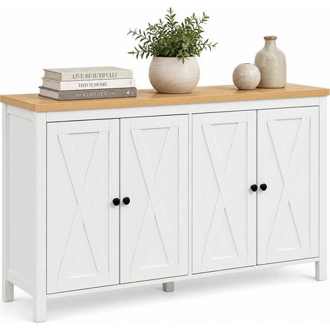 ELVMI Aparador con 4 Puertas, 2 Estantes Ajustables y 4 Compartimentos, para Salón o Recibidor, MDF, 140 x 40 x 78 cm, Blanco (1/5)
