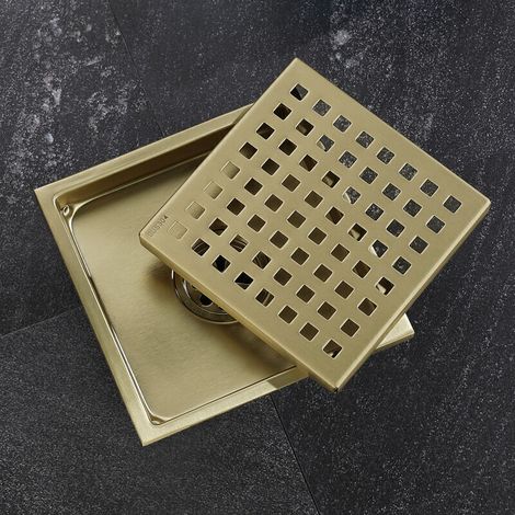 Trimec – Caniveau de douche carré 15x15cm en acier inoxydable brossé – Drain de douche avec noyau anti-odeur en laiton – Installation facile
