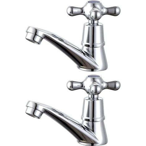 Robinet de lavabo de salle de bain, 1 paire de robinets d'eau chaude et d'eau froide (1/4)