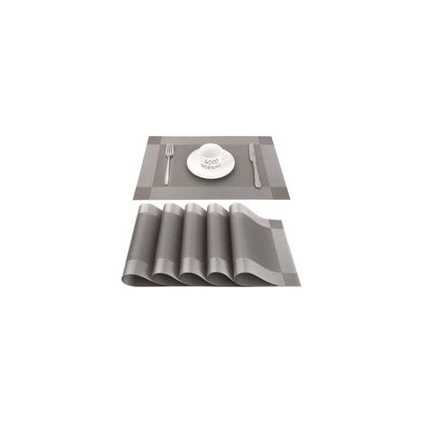 Sets de table rectangulaires en PVC, gris argenté, antidérapants, lavables et résistants à la chaleur, pour salle à manger, cuisine ou salle à manger, 45 x 30 cm, lot de 6