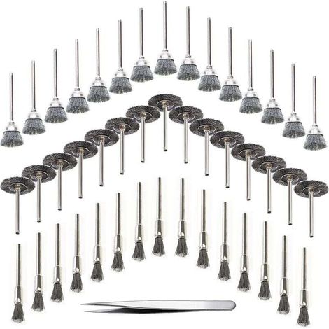 Brosses rotatives pour perçage du bois, lot de 45 pièces, en acier inoxydable, argentées (acier inoxydable) (1/3)