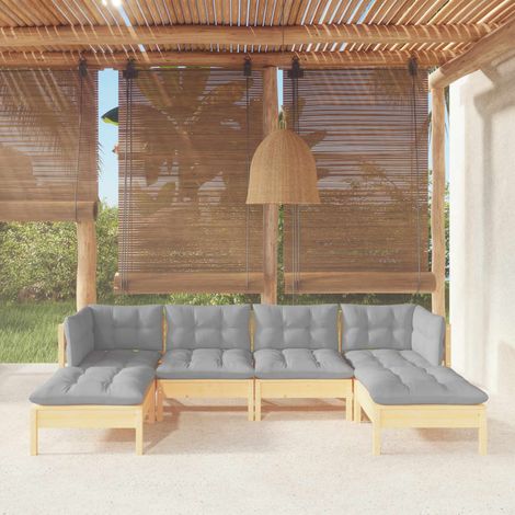 Salon de jardin 6 pcs Ensemble Table et Chaise de Jardin - avec coussins gris Bois de pin BV902960 - BonneVie (1/5)