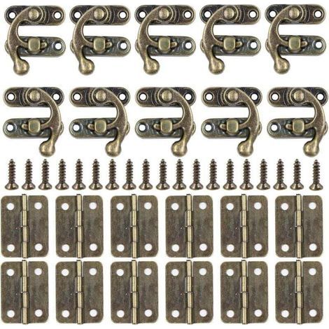 10 Türhaken im Vintage-Stil (links/rechts) + 12 kleine Scharniere mit Schrauben, perfekt zum Dekorieren von Holzkisten.