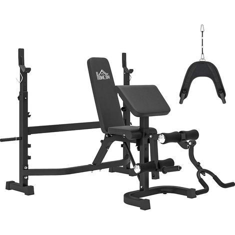 Banc de Musculation Multifonction Réglable AoSenYunZhou avec Rack à Barre et Pupitre Biceps Acier 73,5x55cm Noir et Gris (1/5)