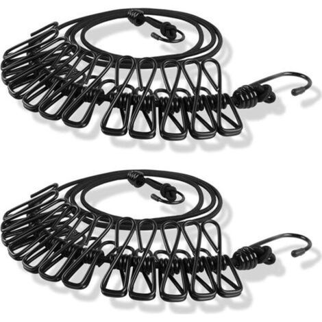 Retractable travel clothesline, 1.8m long – includes 12 clips – with hooks, quick setup. (1/5)