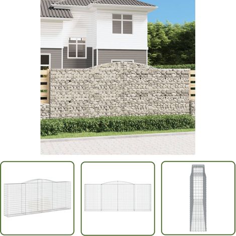 The Living Store Panier de gabions arqué 400x50x160/180 cm Fer galvanisé - Paniers De Gabions - Mur De Gabions - Clôture De Jardin - Décoration Extérieure - Barrieres Jardin (1/5)