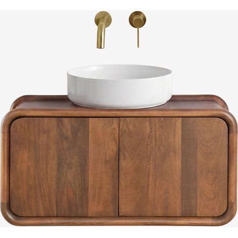 Conjunto de mueble de baño suspendido 90x45 cm en madera de mango Maupaul SKLUM        (1/5)