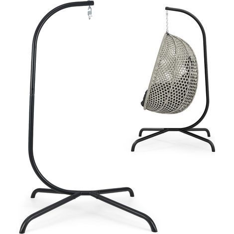 COSTWAY Supporto per Amaca a C, Base per Sedia Sospesa in Metallo Pesante con Gancio a Molla e Rotazione a 360°, Telaio per Amaca per Interni ed Esterni, Portata 180 kg (1/5)