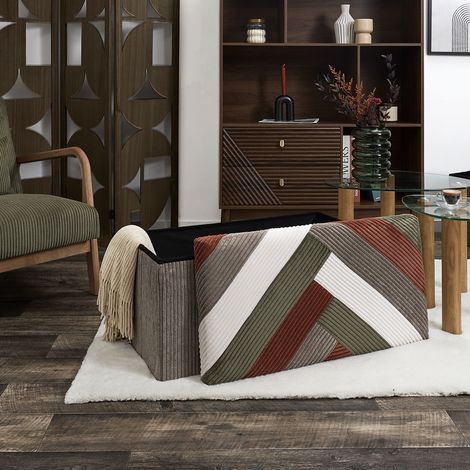 Banc Pliable - HOME DECO FACTORY - Scott - Patchwork - Beige, Gris, Rouge, Vert (1/4)