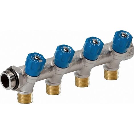 COLECTOR SANITARIO 3/4" CON GRIFO INTEGRADO DESPLAZADO 1/2" PORTÁTIL PLANO - AZUL 4 salidas (1/2)