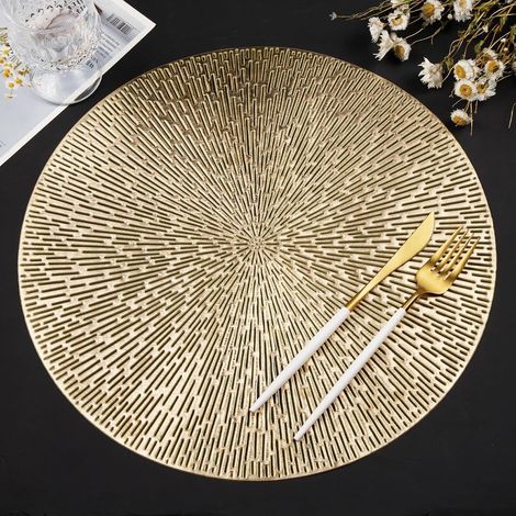 Lot de 6 sets de table ronds - Sets de table dorés - 38 x 38 cm - Dessous de verre - Ajourés - Résistants à la chaleur - Aspect luxueux - Lavables - Faciles à nettoyer - Pour la décoration de la cuisi (1/5)