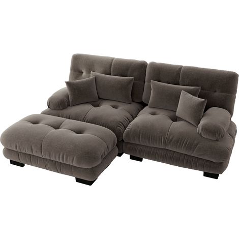Sofá Modulable de Esquina en Chenilla, con Otomanes Móviles, Cojines Lumbar y Decorativos, Marrón 220 x 145 x 81 cm (1/5)
