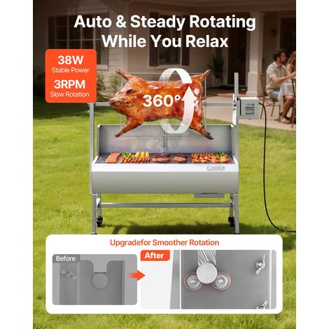 Barbecue à Charbon avec Tournebroche Électrique 38 W, Rôtissoire à Charbon de Bois Capacité de Charge 60 kg, 7 Niveaux de Hauteur,… (1/5)