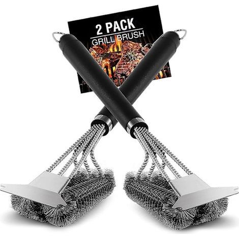 Brosse pour barbecue, lot de 2 brosses Weber avec grattoir, brosse en acier inoxydable (1/5)