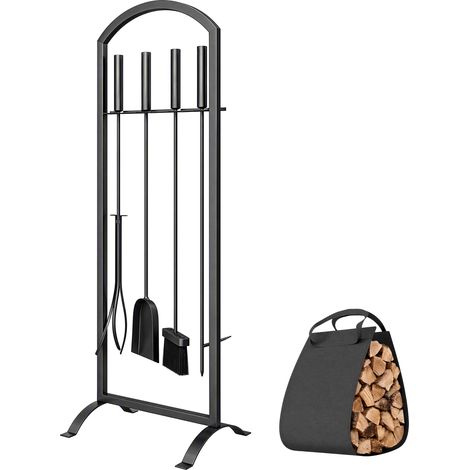 Outsunny Set da Camino in Metallo 6 Pezzi con Borsa Portalegna, Nero (1/5)
