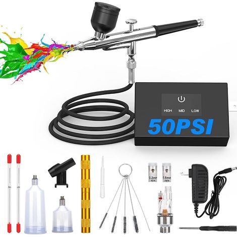 Airbrush Kit Set: Dual Action Airbrush Modes Airbrush with Nozzle and Cleaning Kit for Airbrush Nail Model Making (1/5)
