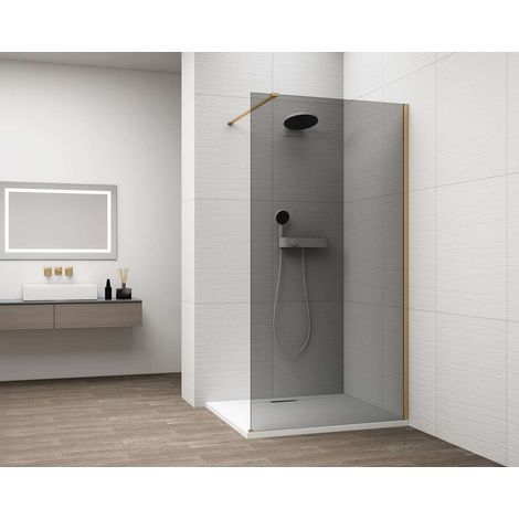 Polysan Esca - Walk-In-Duschwand 90 x 210 cm, Antidrop, Rauchglas/mattgold ES1290-04 (1/5)