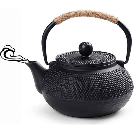 Théière en Fonte avec Infuser, 600ml Théière Induction pour Thé Noir, Bouilloire à Thé pour Les Amateurs de Thé, Noir
