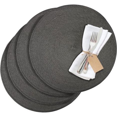 Set mit 4 runden Platzsets, Anthrazit, Ø 38 cm – Synthetik mit natürlicher Optik (1/5)